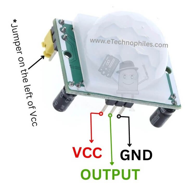 Pinout diagram of a PIR sensor