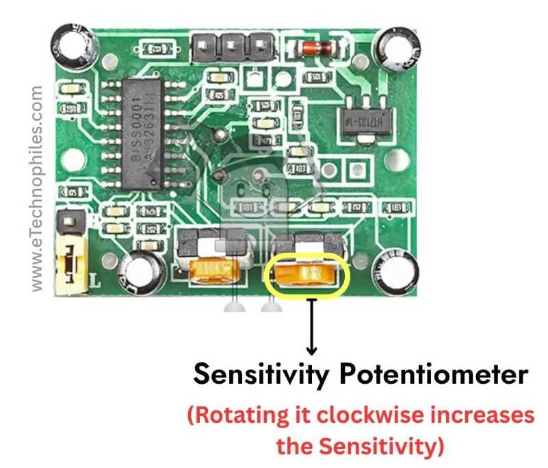 Sensitivity potentiometer on PIR sensor
