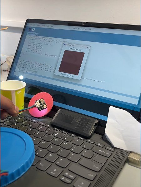 Detected color is being visually displayed on the laptop screen